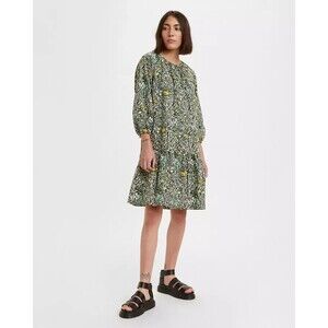 Levi's Floral Dress Puff Sleeve Medium Green Summer Casual Cottagecore Farm Girl